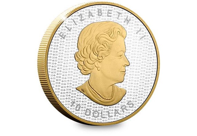 Canada 2018 Maple Leaf 30th Gold Plated 2oz Silver Obverse