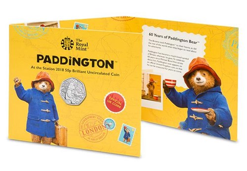 Uk 2018 Paddington Bear Station Cuni Bu 50P Coin In Royal Mint Pack Front