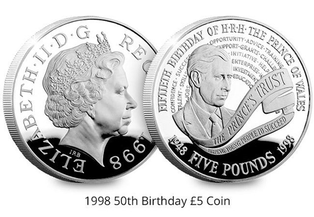 Prince Charles Birthdays Historic Uk Silver Proof Five Pound Three Coin Set 50Th Birthday Coin