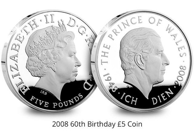 Prince Charles Birthdays Historic Uk Silver Proof Five Pound Three Coin Set 60Th Birthday Coin