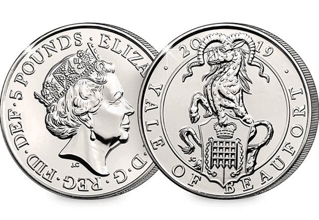 Queens Beasts Yale Of Beaufort BU 5 Pound Coin Obverse and Reverse