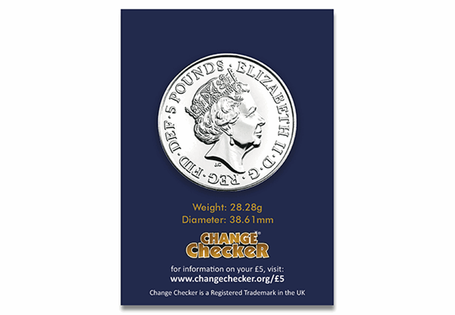 Queens Beasts Yale Of Beaufort BU 5 Pound Coin Obverse in Change Checker Packaging