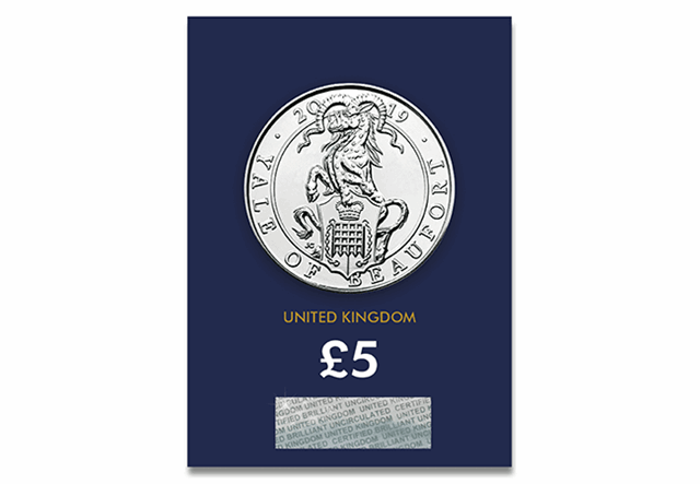 Queens Beasts Yale Of Beaufort BU 5 Pound Coin Reverse in Change Checker Packaging