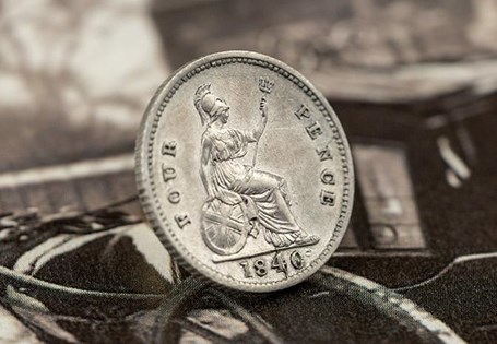 Queen Victoria Silver Groat; Young Head, issued from 1837 - 1862. Silver, weight 1.9g, diameter 16mm. Obverse Britannia seated with shield. Plus Box + Cert