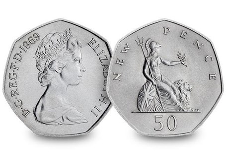 The world's first seven-sided coin. An original 1969, larger spec, UK 50p featuring Christopher Ironside's iconic Britannia design on the reverse. 