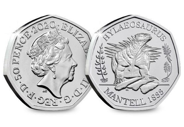 2020 UK Hylaeosaurus CERTIFIED BU 50p Obverse and Reverse