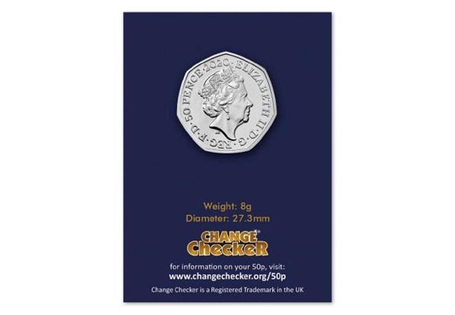 2020 Iguanodon BU 50p Obverse in Changer Checker packaging