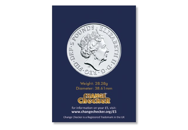 75th Anniversary of the End of the Second World War 2020 UK 5 Brilliant Uncirculated Coin obverse in Change Checker packaging