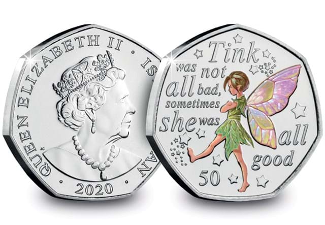 The 2020 Tinker Bell Colour 50p Notecard Obverse and Reverse