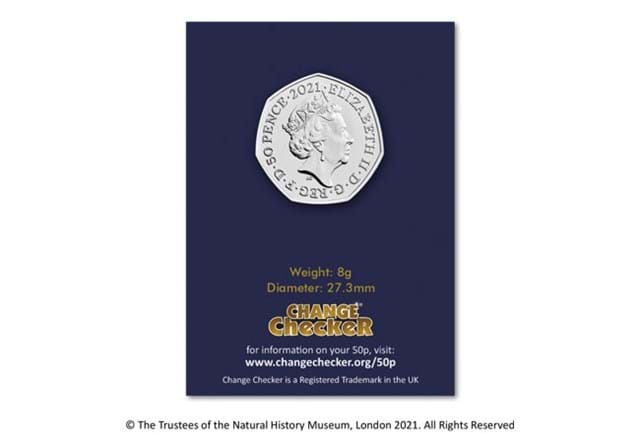 2021 UK Temnodontosaurus CERTIFIED BU 50p obverse in Change Checker packaging