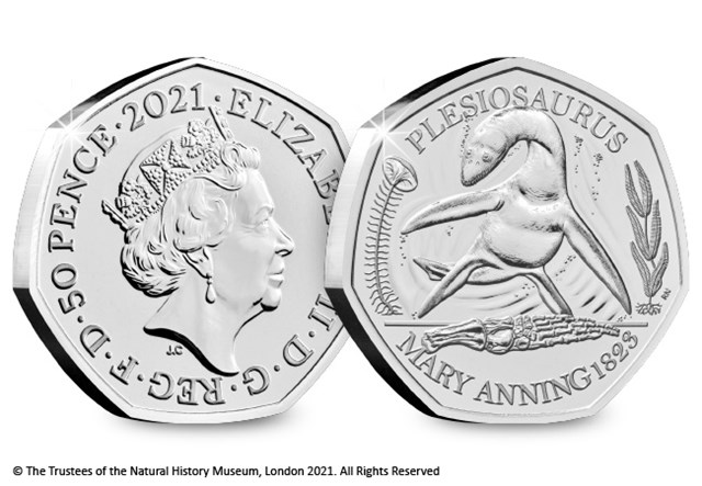 2021 UK Plesiosaurus CERTIFIED BU 50p both sides