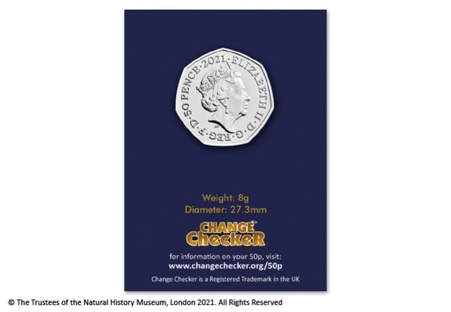 2021 UK Plesiosaurus CERTIFIED BU 50p obverse in Change Checker packaging