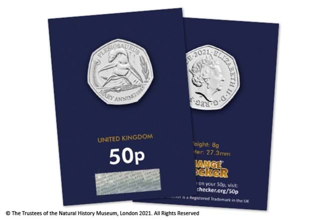 2021 UK Plesiosaurus CERTIFIED BU 50p both sides in Change Checker packaging