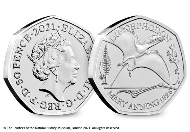 2021 Dimorphodon BU 50p Obverse and Reverse