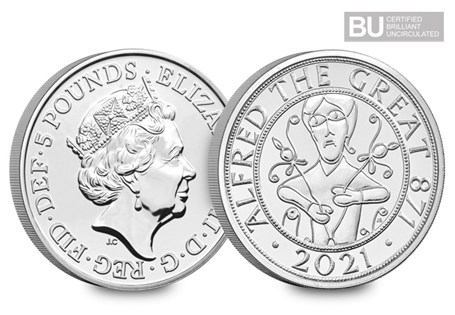 This £5 coin has been issued to commemorate the 1,150th anniversary of the Coronation of Alfred the Great. This coin has been protectively encapsulated and certified as Brilliant Uncirculated.
