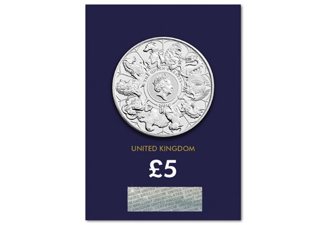 2021 UK Queen's Beasts CERTIFIED BU £5 reverse in Change Checker packaging