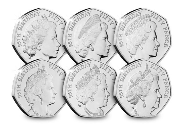 QEII 95th Birthday BU 50p Set Obverse and Reverses
