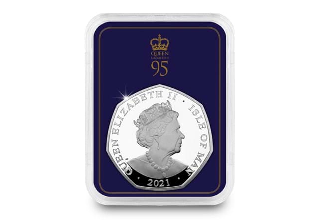QEII 95th Birthday Double Diameter 1oz 50p Obverse in Capsule