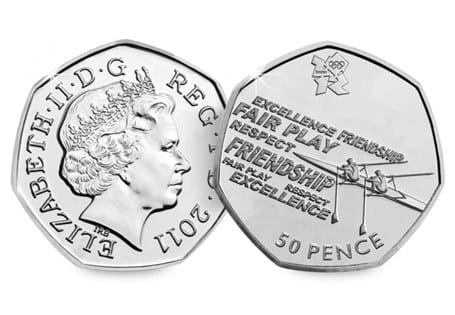 The Rowing 50p was issued as part of a series of 29 Olympic 50ps in commemoration of London 2012, with each 50p featuring a different Olympic Sport.