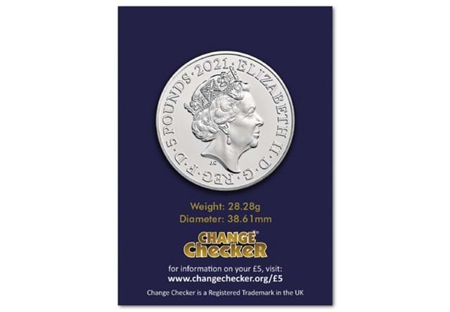 2021 UK Prince Philip CERTIFIED BU £5 obverse in Change Checker packaging