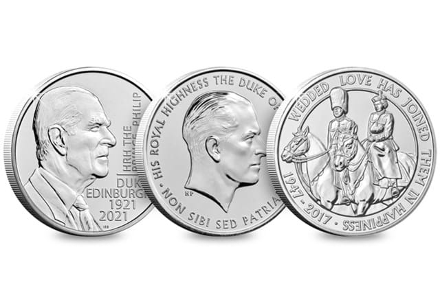 Prince Philip BU £5 Set All Coins Reverse