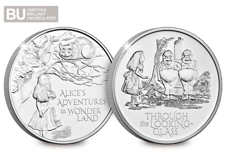 The Wonderland Collection includes the 2021 issued Alice's Adventures in Wonderland BU £5 and the Alice Through the Looking Glass BU £5 from The Royal Mint.