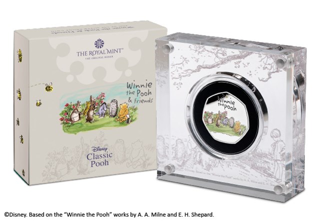 Winnie the Pooh and Friends Silver 50p in display box with packaging