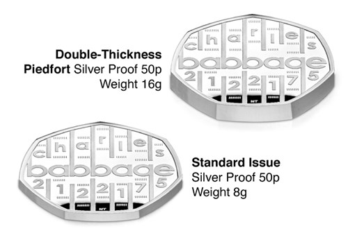 UK 2021 Charles Babbage Silver Proof Piedfort 50p Coin Diagram