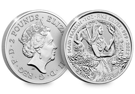 This product features the official Maid Marian 1oz Silver Coin issued by The Royal Mint. It is struck from 99.9% silver and comes presented in a box with certificate of authenticity. EL 495.