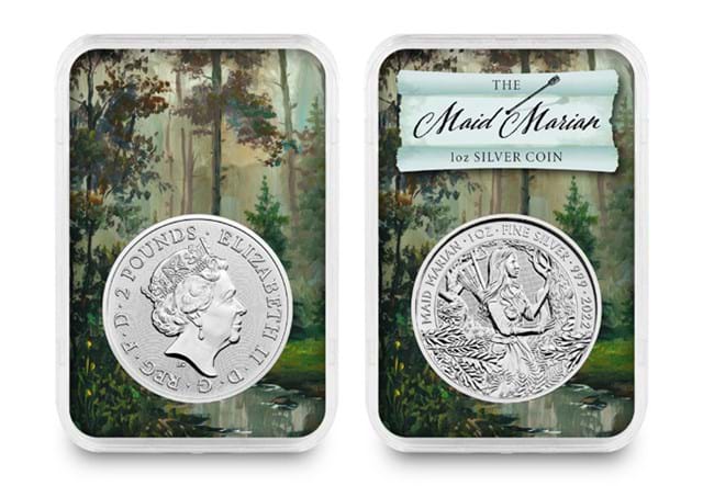Maid Marian 1oz Silver Coin Obverse and Reverse in Capsule