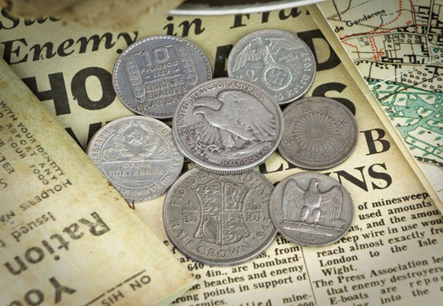 WWII Silver Collection on newspaper background