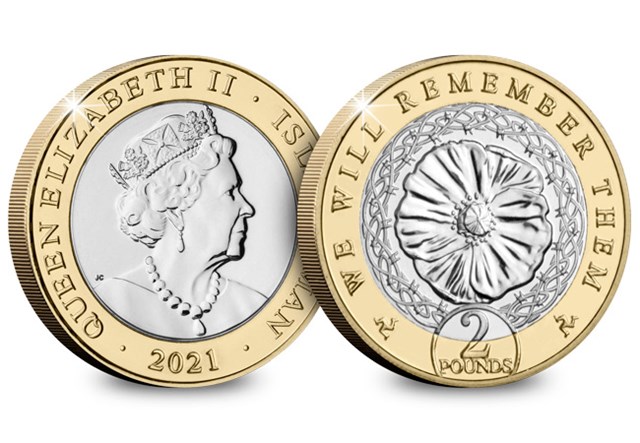 Barbed Celtic Border 2021 Isle of Man Poppy BU £2 Coin Obverse and Reverse
