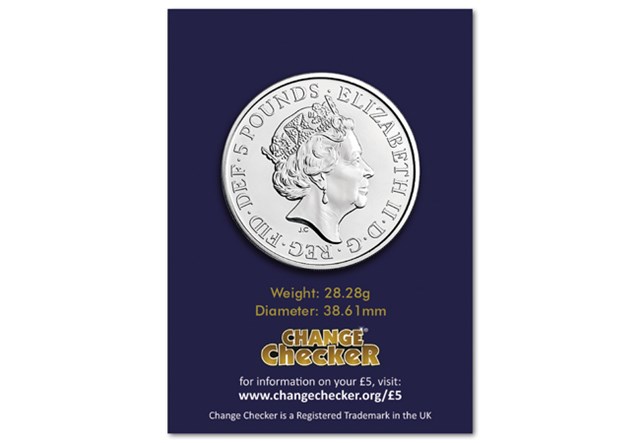 2022 UK Lion of England CERTIFIED BU £5 Obverse in Change Checker Card
