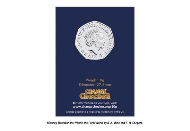 2022 UK Eeyore CERTIFIED BU 50p Obverse in Change Checker Card