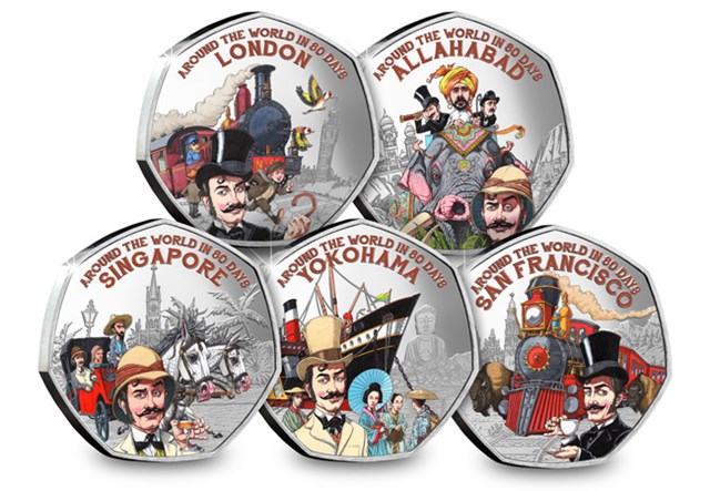 Around the World in 80 Days Silver 50p Set Reverses