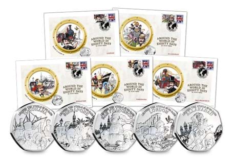 An Ultimate Silver Proof Cover that celebrates Jules Verne's adventure tale, Around the World in 80 Days.
