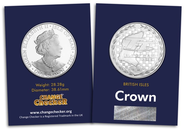 AT Change Checker Isle Of Man TT 2022 Crown obverse/reverse in CBU card