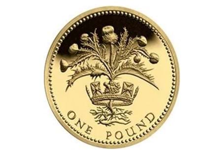 Issued in 1984 and 1989, this circulated £1 coin features the Scottish thistle design on the reverse.