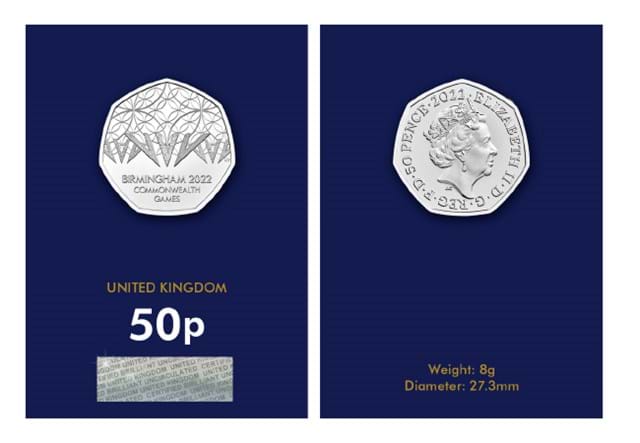 Commonwealth Games 50P CBU card obv/rev