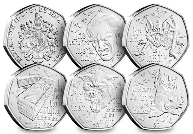 Dracula BU Non Colour 50P Set Obverse And Reverses