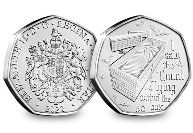 Dracula BU Non Colour 50P Set Coffin Obverse Reverse