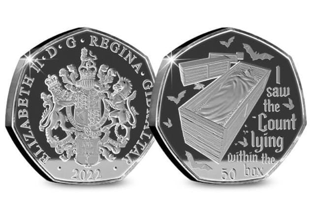 Dracula Silver Black Proof 50P Set Coffin Obverse Reverse