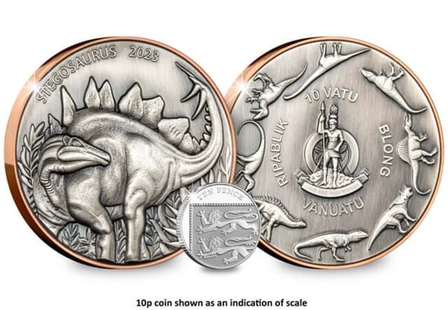 Stegosaurus Bi Metallic Coin Obverse Reverse Size Comparison