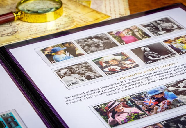 QEII Jubilee Stamp Collection Stamps Close Up 3