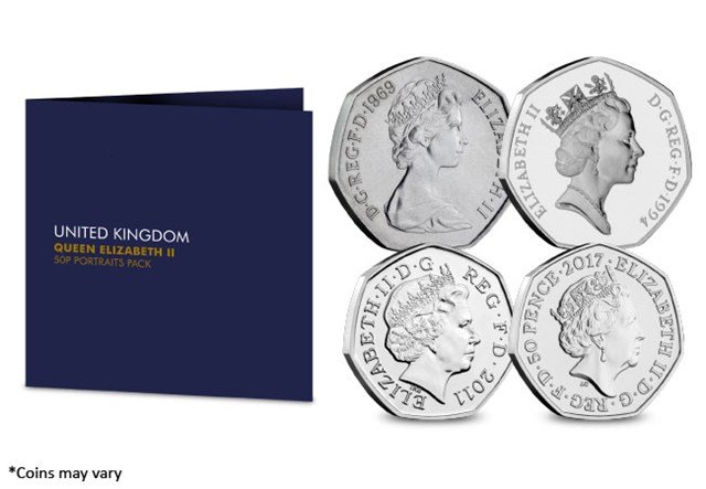 QEII 50P Portraits Collecting Pack With Coin Portraits