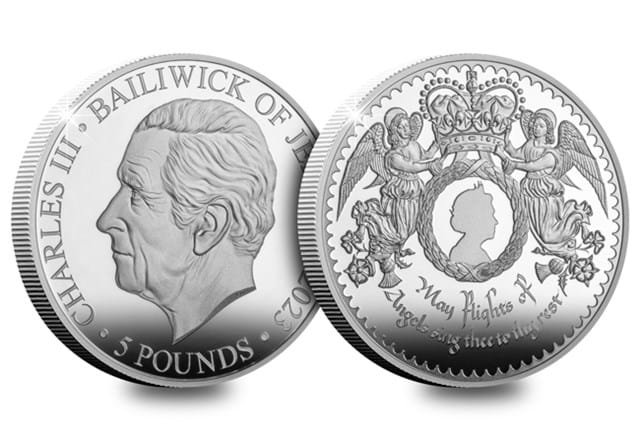 QEII In Memoriam Silver £5 (Jersey) Obv Rev