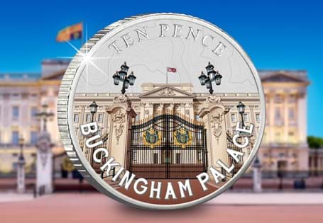 Own the FIRST EVER Buckingham Palace 10p Coin. Part of the Landmarks 10p Coin Collection. Struck to a Brilliant Uncirculated finish with selective colour application to bring the design to life. 