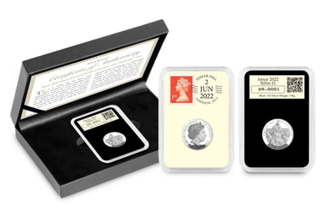 This Trooping the Colour DateStamp™ Silver £1 has been postmarked with the official ceremony date, featuring a design of Her Majesty on horseback, harking back to early Trooping the Colour ceremonies.