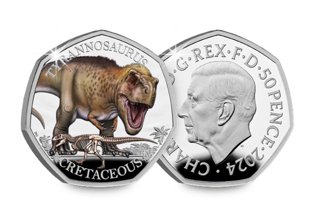 UGX7 T Rex Silver 50P Olour Obverse Reverse