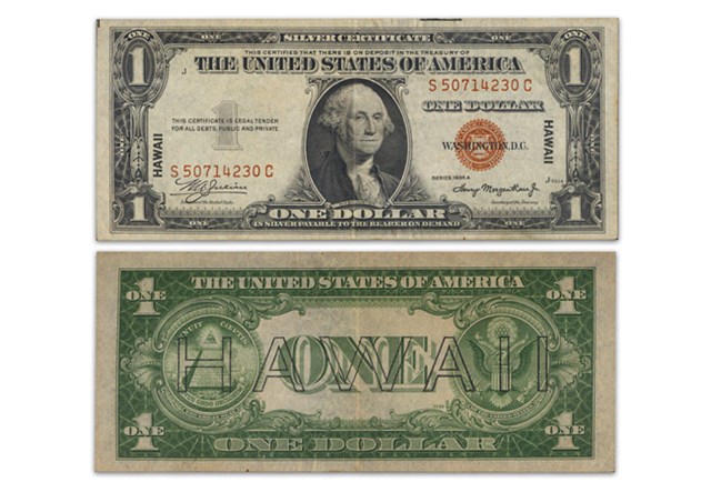 US WWII Hawaii 1 Dollar Banknote Obv Rev